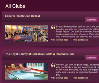 Esporta Health Clubs - Premium club page